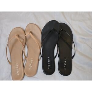 Esprit Thong Sandals Flip Flops 2 Pair Beige And Black